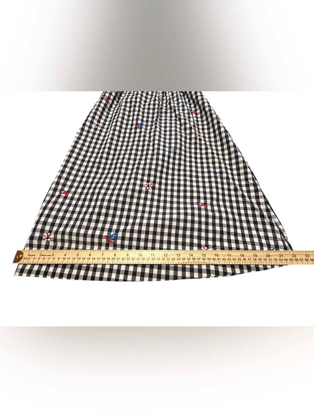 Black & White Gingham A-Line Skirt with Subtle Embroidered Accents - Picture 12 of 16